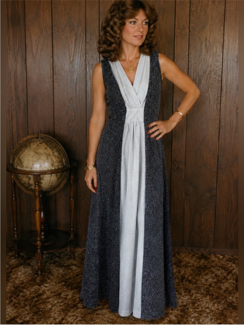 Disco glam vintage gown maxi dress sleeveless empire waist size 10